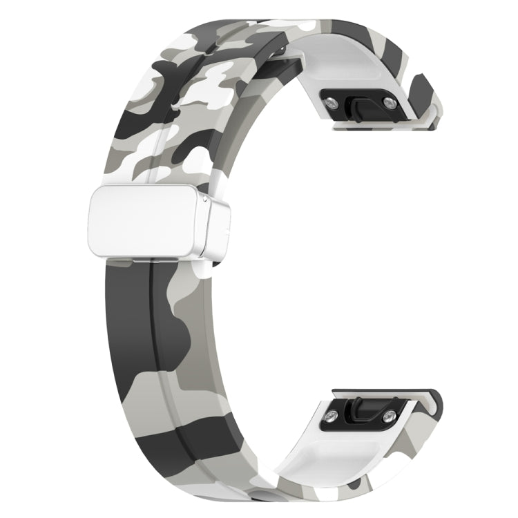 For Garmin Fenix 7 Magnetic Folding Silver Buckle Color Printed Silicone Watch Band(Camouflage White) - free shipping - PMC TechLife - Order now!
