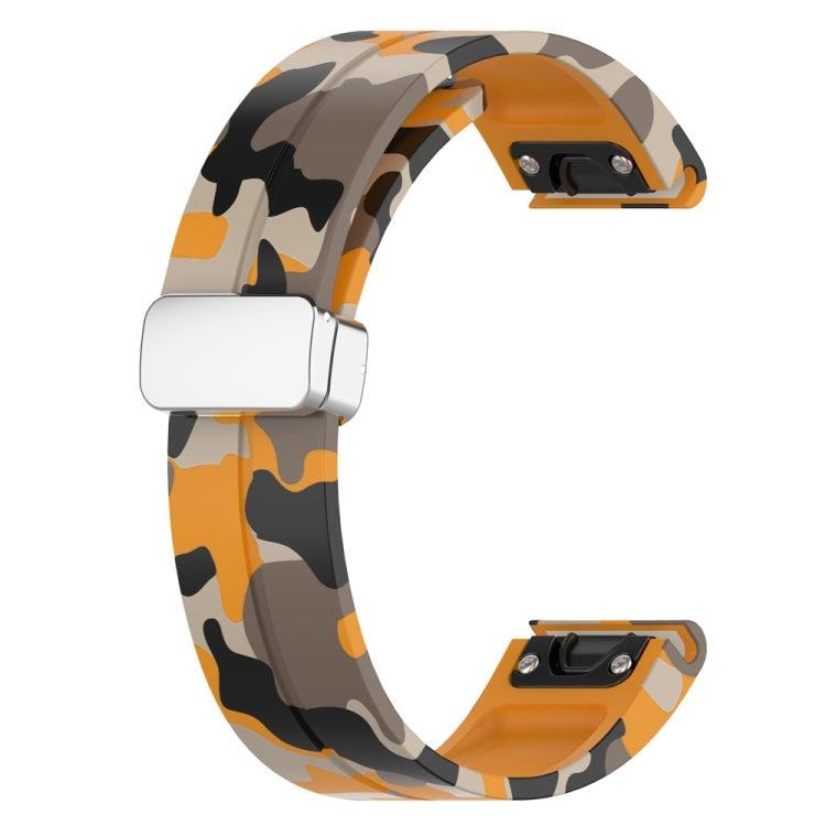 For Garmin Fenix 7 Magnetic Folding Silver Buckle Color Printed Silicone Watch Band(Camouflage Yellow) - free shipping - PMC TechLife - Order now!