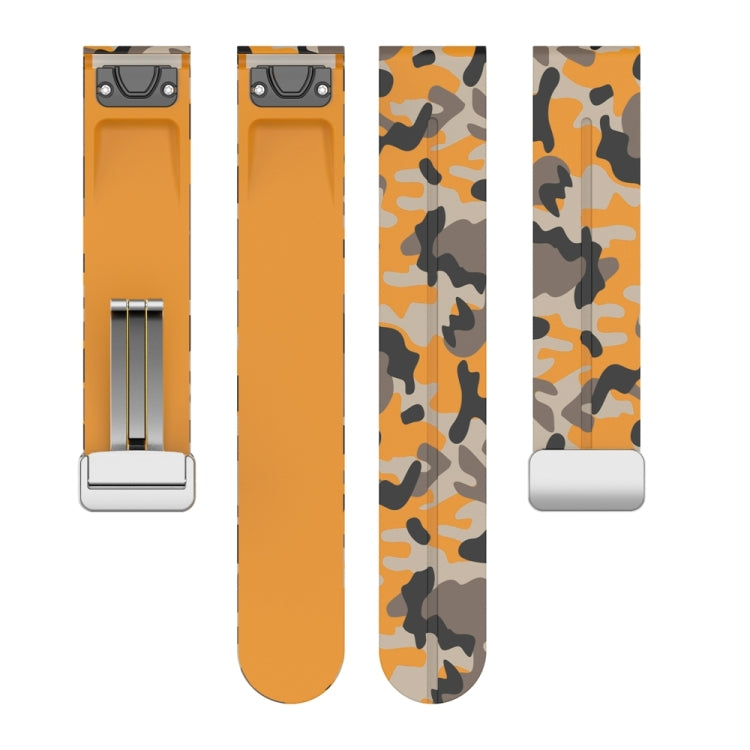 For Garmin Fenix 7 Magnetic Folding Silver Buckle Color Printed Silicone Watch Band(Camouflage Yellow) - free shipping - PMC TechLife - Order now!