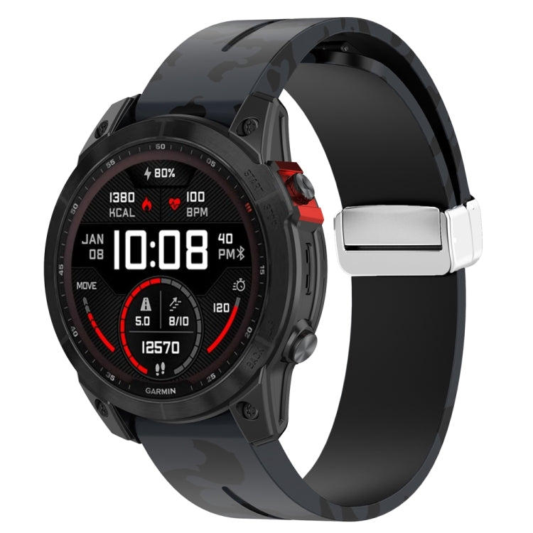 For Garmin Fenix 7 Magnetic Folding Silver Buckle Color Printed Silicone Watch Band(Camouflage Grey) - free shipping - PMC TechLife - Order now!
