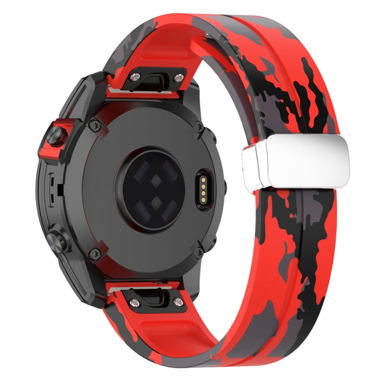 For Garmin Fenix 7X Magnetic Folding Silver Buckle Color Printed Silicone Watch Band(Camouflage Red) - free shipping - PMC TechLife - Order now!