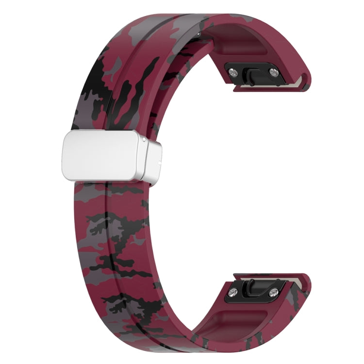 For Garmin Fenix 7X Magnetic Folding Silver Buckle Color Printed Silicone Watch Band(Camouflage Wine Red) - free shipping - PMC TechLife - Order now!