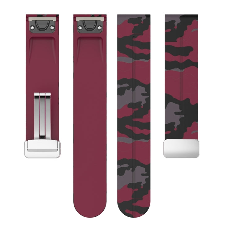 For Garmin Fenix 7X Magnetic Folding Silver Buckle Color Printed Silicone Watch Band(Camouflage Wine Red) - free shipping - PMC TechLife - Order now!