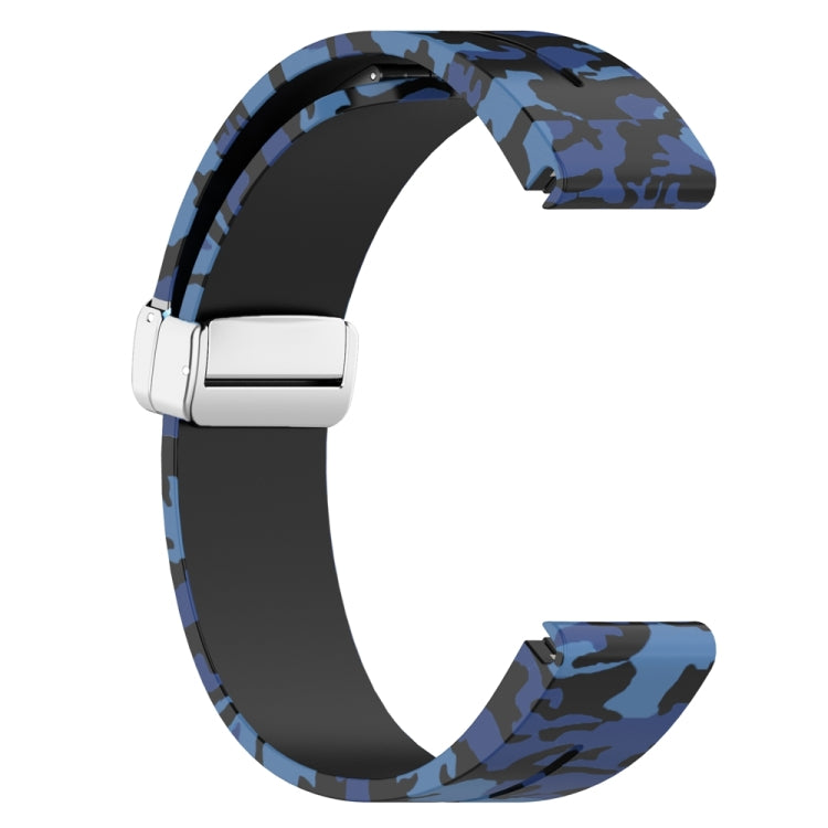 For Garmin Fenix 7X Magnetic Folding Silver Buckle Color Printed Silicone Watch Band(Camouflage Blue) - free shipping - PMC TechLife - Order now!