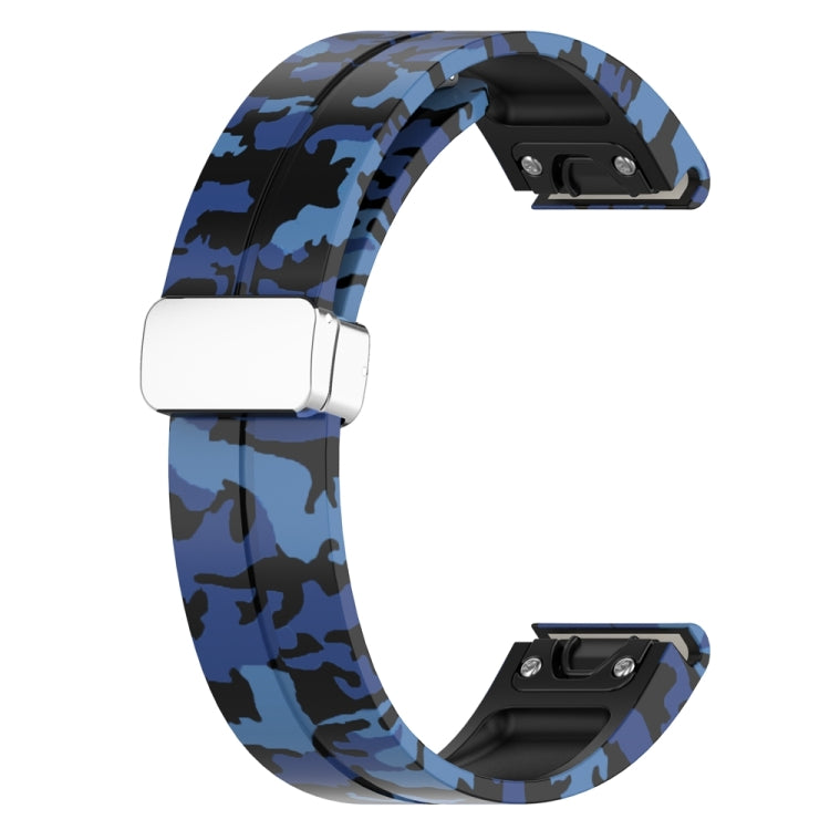 For Garmin Fenix 7X Magnetic Folding Silver Buckle Color Printed Silicone Watch Band(Camouflage Blue) - free shipping - PMC TechLife - Order now!