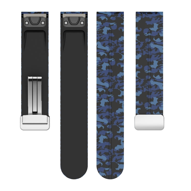For Garmin Fenix 7X Magnetic Folding Silver Buckle Color Printed Silicone Watch Band(Camouflage Blue) - free shipping - PMC TechLife - Order now!