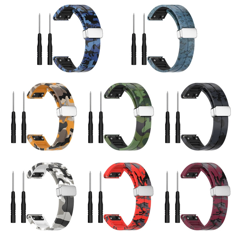 For Garmin Fenix 7S Magnetic Folding Silver Buckle Color Printed Silicone Watch Band(Camouflage Green) - free shipping - PMC TechLife - Order now!