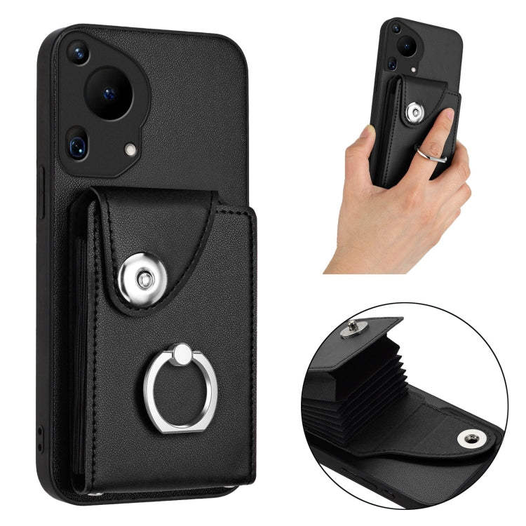 For Huawei Pura 70 Ultra Organ Card Bag Ring Holder Phone Case(Black) - free shipping - PMC Jewellery - Order now!