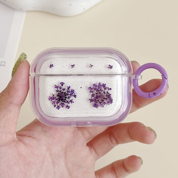 For AirPods 3 Glitter Snowflake Epoxy Dried Flowers Earbuds Box TPU Case(Purple) - For AirPods 3 by PMC Jewellery | Online Shopping South Africa | PMC Jewellery | Buy Now Pay Later Mobicred