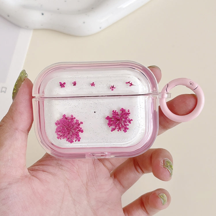 For AirPods Pro Glitter Snowflake Epoxy Dried Flowers Earbuds Box TPU Case(Pink) - For AirPods Pro by PMC Jewellery | Online Shopping South Africa | PMC Jewellery | Buy Now Pay Later Mobicred