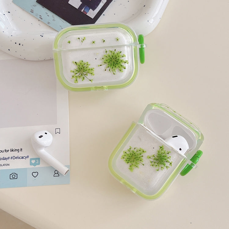 For AirPods 3 Glitter Snowflake Epoxy Dried Flowers Earbuds Box TPU Case(Green) - For AirPods 3 by PMC Jewellery | Online Shopping South Africa | PMC Jewellery | Buy Now Pay Later Mobicred