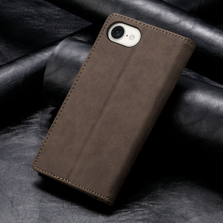 For iPhone 16e Business Solid Color Magnetic RFID Leather Phone Case(Brown) - iPhone 16e Cases by PMC TechLife | Online Shopping South Africa | PMC TechLife | Buy Now Pay Later Mobicred