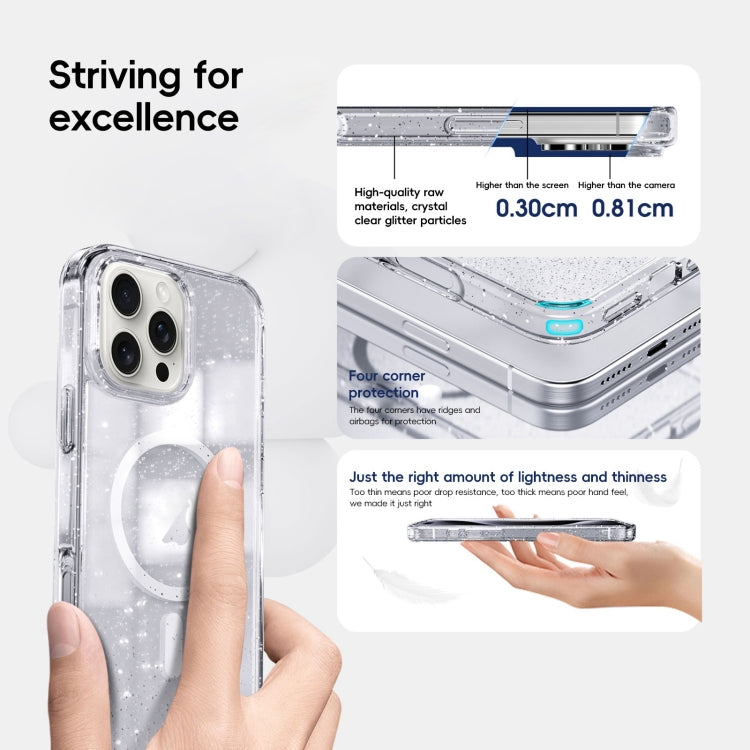 For iPhone 16 Pro Max Glitter Powder MagSafe Magnetic Phone Case(Transparent Pink) - free shipping - PMC Jewellery - Order now!