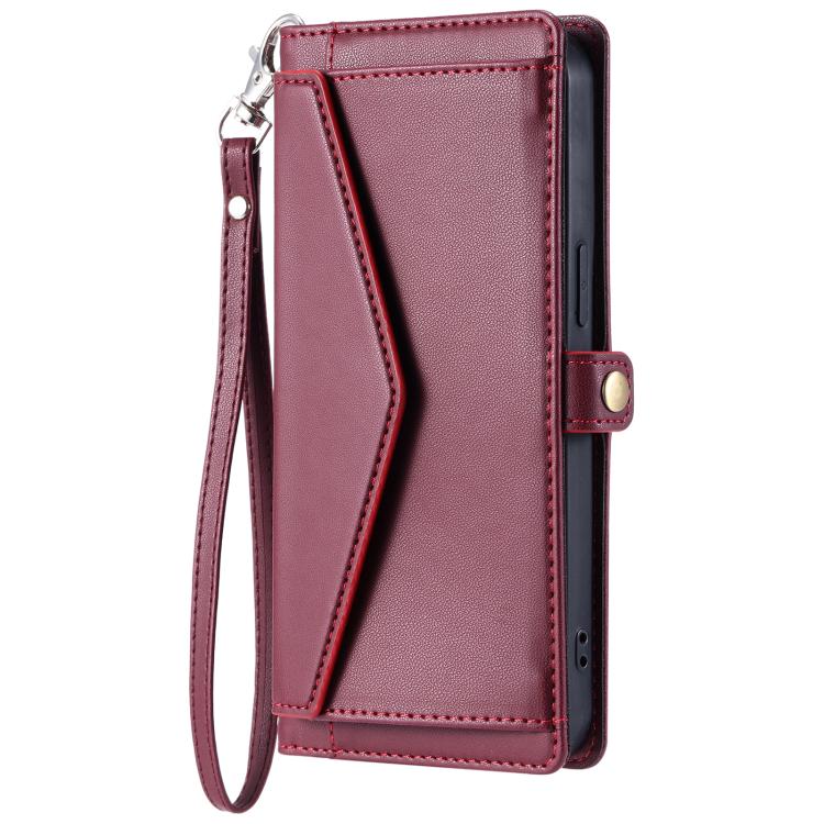 For iPhone 16e Wallet Multi-card Slot Leather Phone Case with Lanyard(Wine Red) - iPhone 16e Cases by PMC TechLife | Online Shopping South Africa | PMC TechLife | Buy Now Pay Later Mobicred