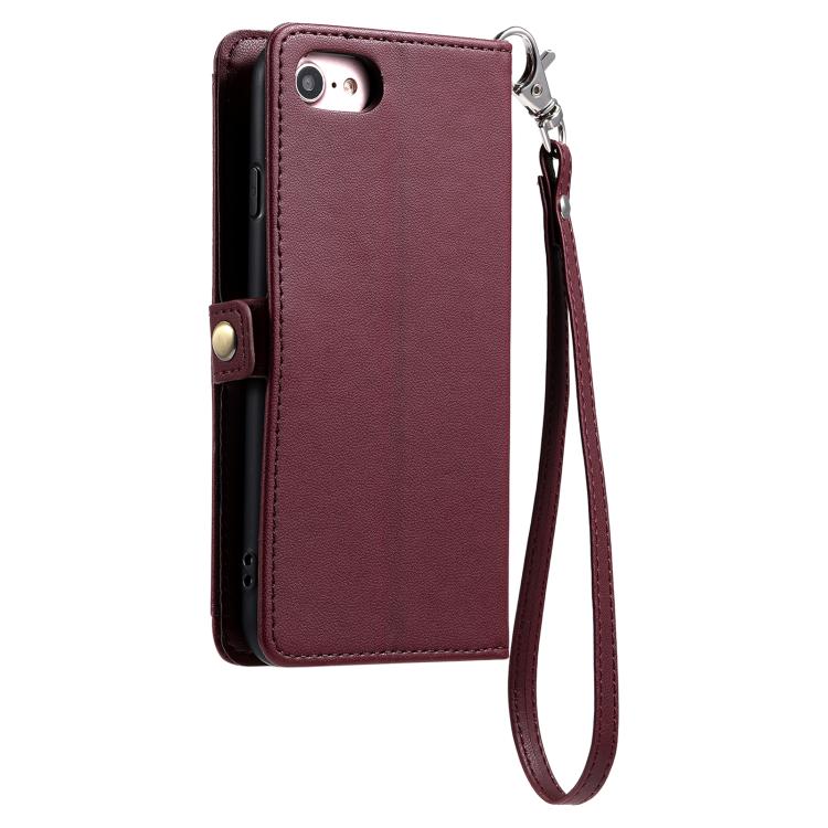 For iPhone 16e Wallet Multi-card Slot Leather Phone Case with Lanyard(Wine Red) - iPhone 16e Cases by PMC TechLife | Online Shopping South Africa | PMC TechLife | Buy Now Pay Later Mobicred