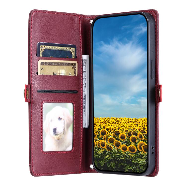 For iPhone 16e Wallet Multi-card Slot Leather Phone Case with Lanyard(Wine Red) - iPhone 16e Cases by PMC TechLife | Online Shopping South Africa | PMC TechLife | Buy Now Pay Later Mobicred
