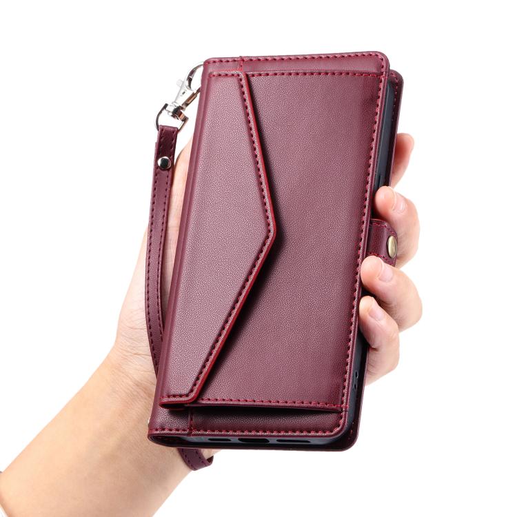For iPhone 16e Wallet Multi-card Slot Leather Phone Case with Lanyard(Wine Red) - iPhone 16e Cases by PMC TechLife | Online Shopping South Africa | PMC TechLife | Buy Now Pay Later Mobicred