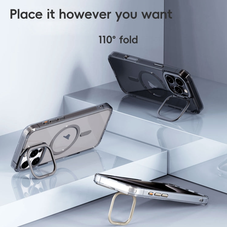 For iPhone 16 Plus Mirror Crystal Clear Lens Holder MagSafe Magnetic Phone Case(Transparent Titanium Blue) - free shipping - PMC Jewellery - Order now!