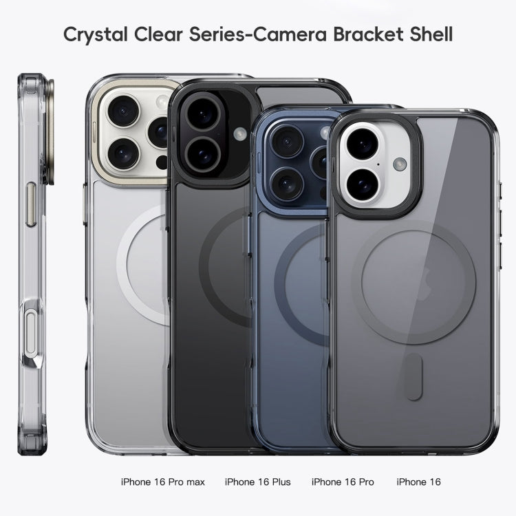 For iPhone 16 Plus Frosted Crystal Clear Lens Holder MagSafe Magnetic Phone Case(Transparent Black) - free shipping - PMC Jewellery - Order now!