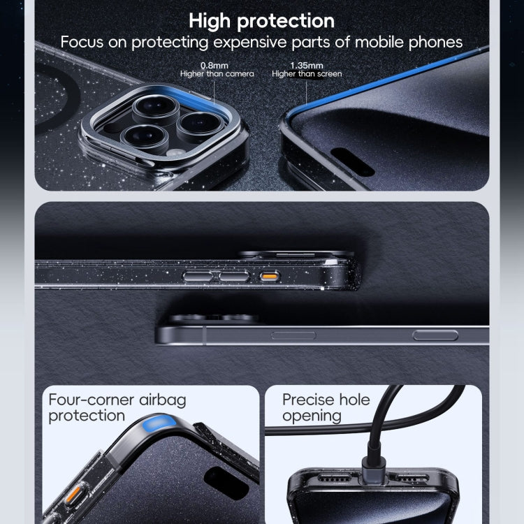 For iPhone 16 Plus Glitter Powder Lens Holder MagSafe Magnetic Phone Case(Transparent Black) - free shipping - PMC Jewellery - Order now!