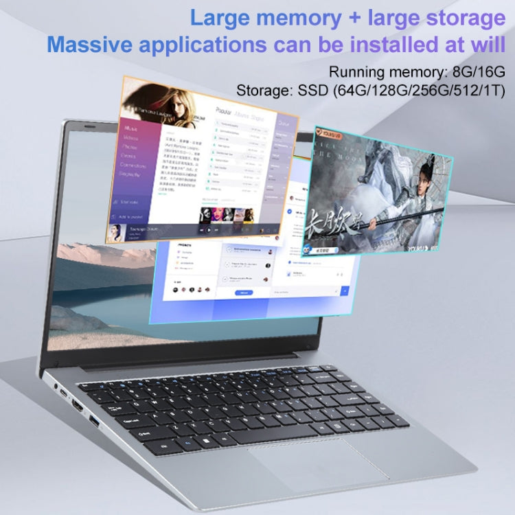 14 inch Windows 11 Laptop, 8GB+128GB, Gen 4th Intel Core i3 CPU, 180 Degree Rotation Axis(Silver) - free shipping - PMC Jewellery - Order now!