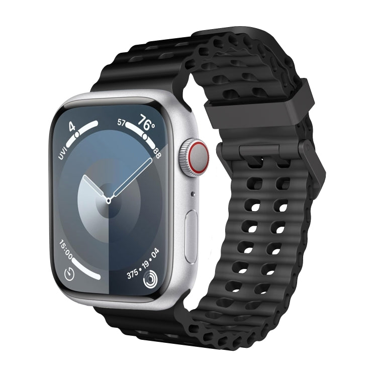For Apple Watch Series 8 45mm Ocean Dual-Row Hole Silicone Watch Band(Black) - free shipping - PMc TechLife - Order now!