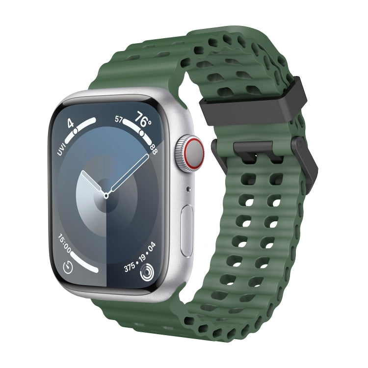 For Apple Watch SE 2022 44mm Ocean Dual-Row Hole Silicone Watch Band(Forest Green) - free shipping - PMc TechLife - Order now!