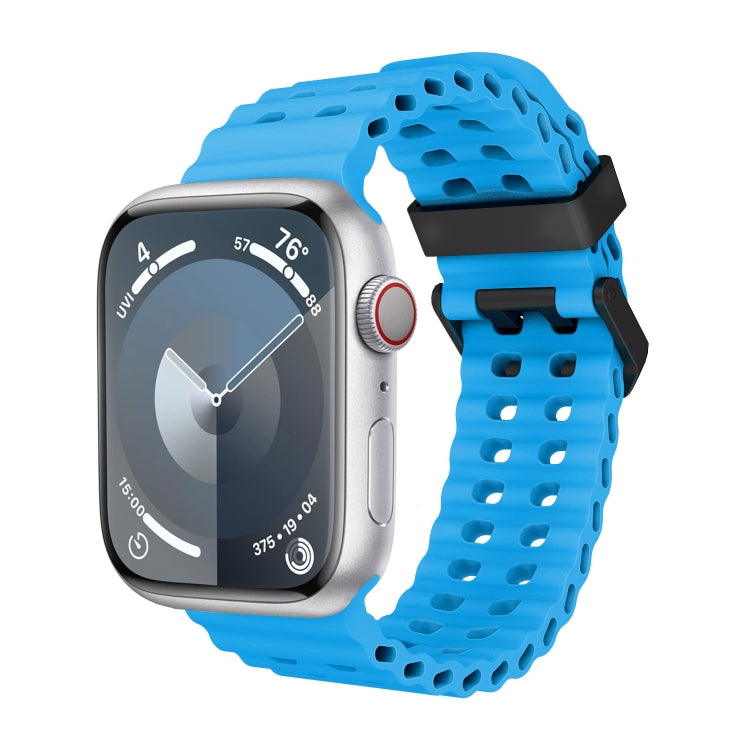 For Apple Watch Series 7 45mm Ocean Dual-Row Hole Silicone Watch Band(Blue) - free shipping - PMc TechLife - Order now!