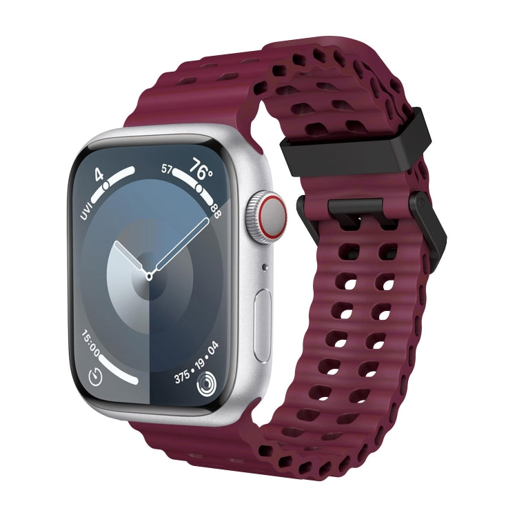 For Apple Watch Series 5 44mm Ocean Dual-Row Hole Silicone Watch Band(Wine Red) - free shipping - PMc TechLife - Order now!