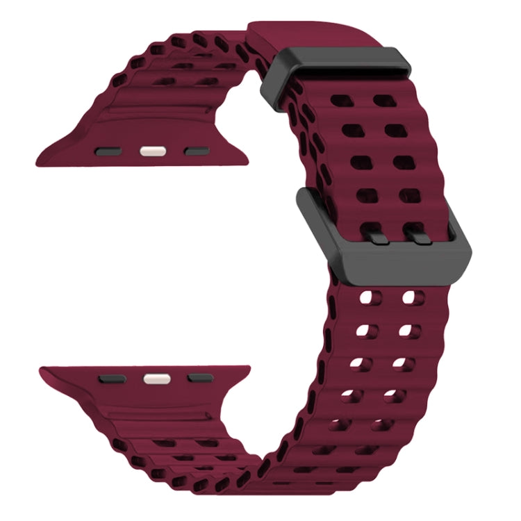 For Apple Watch Series 5 44mm Ocean Dual-Row Hole Silicone Watch Band(Wine Red) - free shipping - PMc TechLife - Order now!