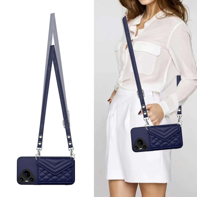 For Huawei Pura 70 Pro / 70 Pro+ Rhombic Texture Card Bag RFID Phone Case with Long Lanyard(Blue) - free shipping - PMC Jewellery - Order now!