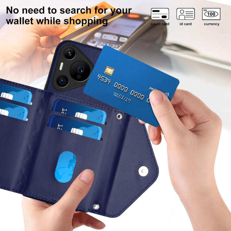 For Huawei Pura 70 Pro / 70 Pro+ Rhombic Texture Card Bag RFID Phone Case with Long Lanyard(Blue) - free shipping - PMC Jewellery - Order now!
