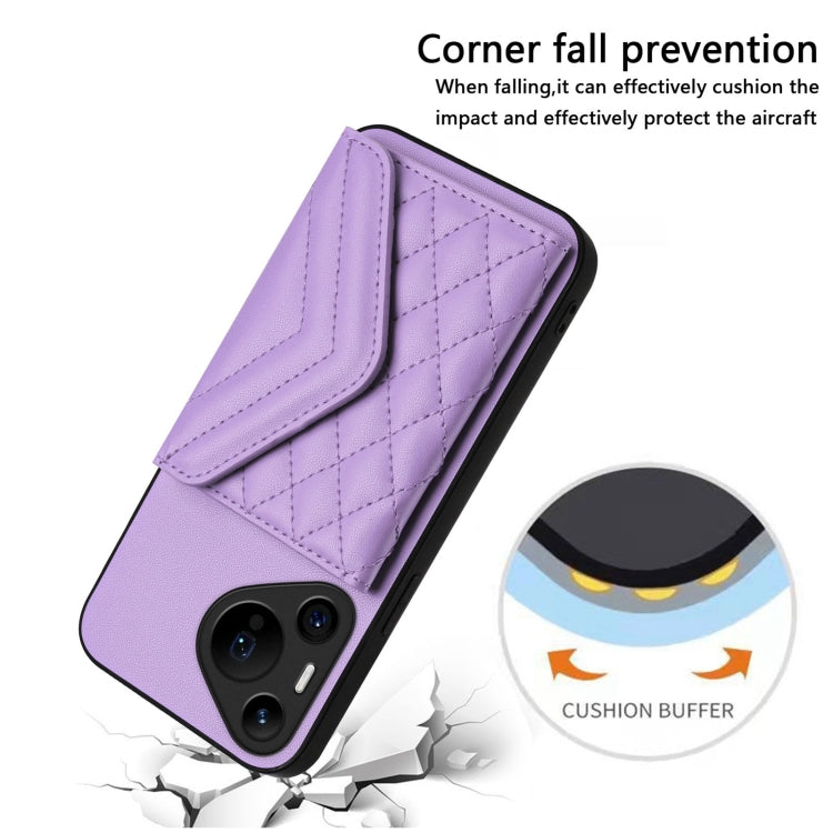For Huawei Pura 70 Pro / 70 Pro+ Rhombic Texture Card Bag RFID Phone Case with Long Lanyard(Light Purple) - free shipping - PMC Jewellery - Order now!