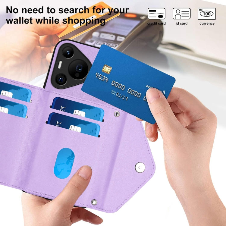 For Huawei Pura 70 Pro / 70 Pro+ Rhombic Texture Card Bag RFID Phone Case with Long Lanyard(Light Purple) - free shipping - PMC Jewellery - Order now!