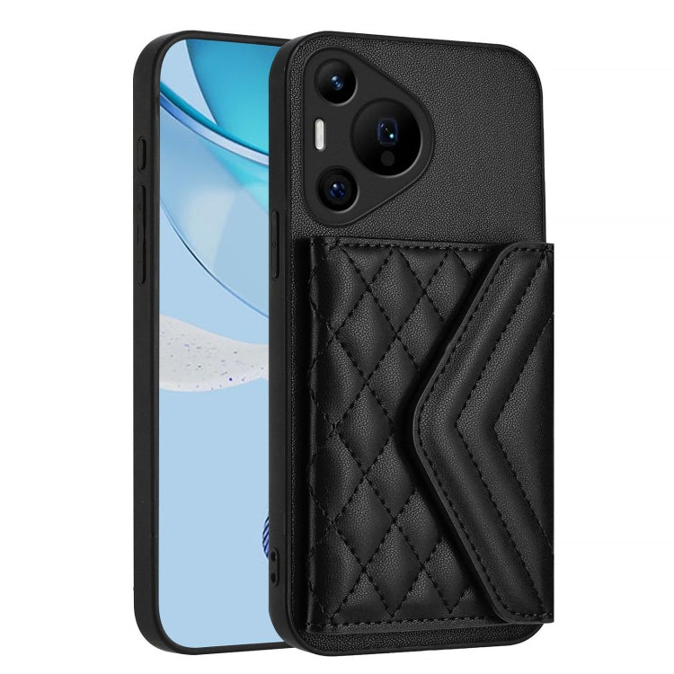 For Huawei Pura 70 Pro / 70 Pro+ Rhombic Texture Card Bag RFID Phone Case with Long Lanyard(Black) - Huawei Cases by PMC Jewellery | Online Shopping South Africa | PMC Jewellery | Buy Now Pay Later Mobicred