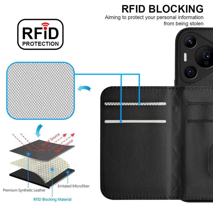 For Huawei Pura 70 Pro / 70 Pro+ Rhombic Texture Card Bag RFID Phone Case with Long Lanyard(Black) - Huawei Cases by PMC Jewellery | Online Shopping South Africa | PMC Jewellery | Buy Now Pay Later Mobicred