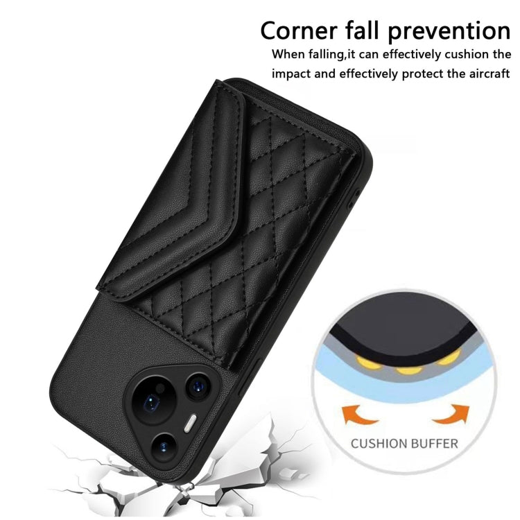 For Huawei Pura 70 Pro / 70 Pro+ Rhombic Texture Card Bag RFID Phone Case with Long Lanyard(Black) - Huawei Cases by PMC Jewellery | Online Shopping South Africa | PMC Jewellery | Buy Now Pay Later Mobicred