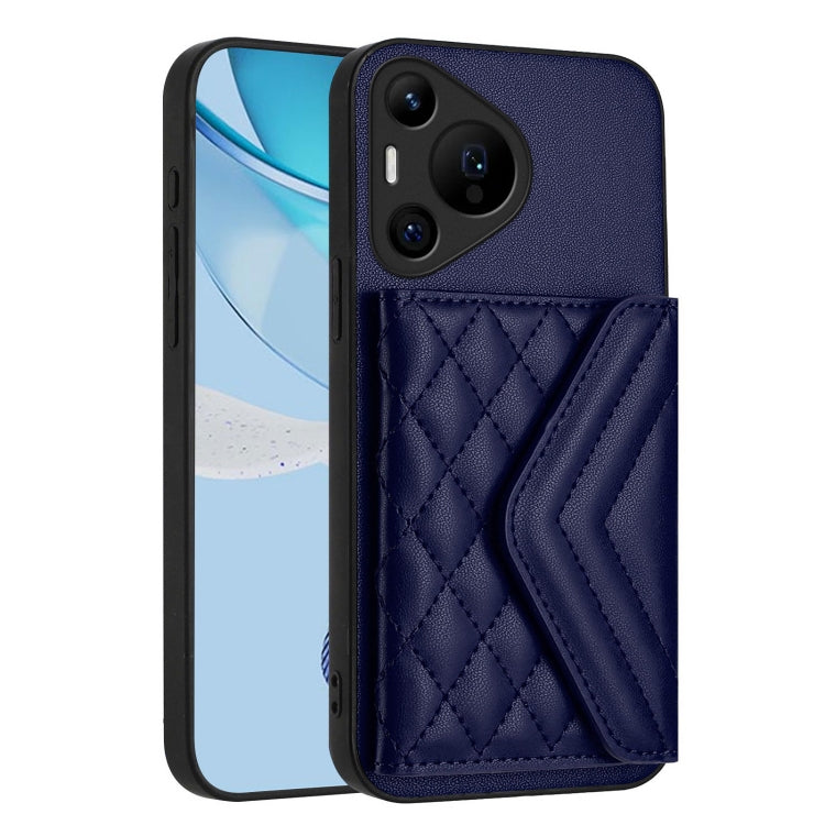 For Huawei Pura 70 Ultra Rhombic Texture Card Bag RFID Phone Case with Long Lanyard(Blue) - Huawei Cases by PMC Jewellery | Online Shopping South Africa | PMC Jewellery | Buy Now Pay Later Mobicred