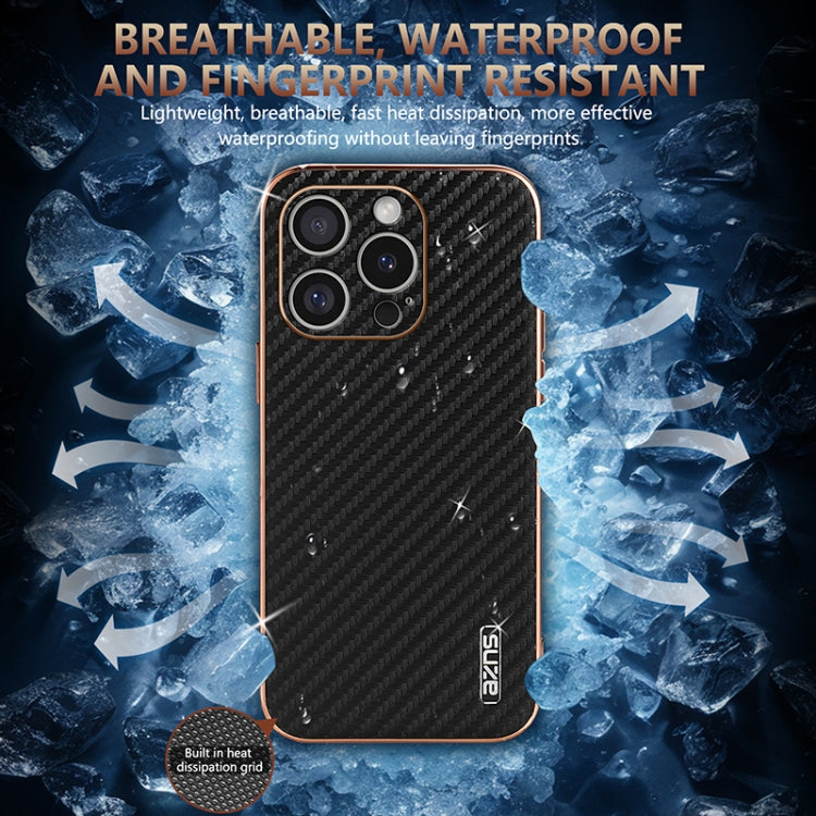 For iPhone 16 Pro AZNS Electroplated Edge Carbon Fiber Texture Phone Case(Black) - free shipping - PMC Jewellery - Order now!