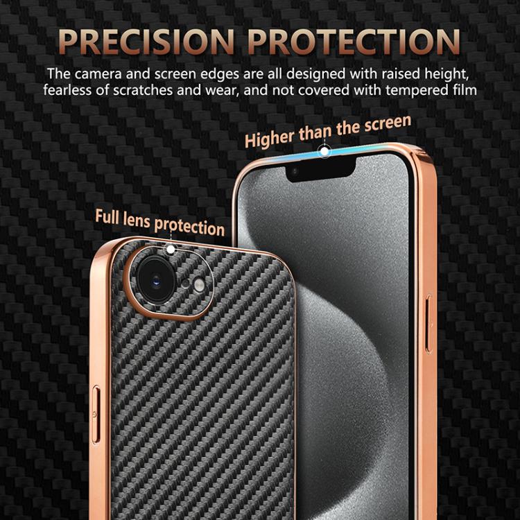 For iPhone 16e AZNS Electroplated Edge Carbon Fiber Texture Phone Case(Brown) - free shipping - PMc TechLife - Order now!