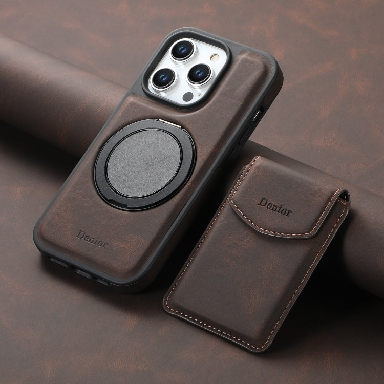 For iPhone 16 Denior D20 Skin Feel MagSafe Holder Detachable Card Slot Phone Case(Brown) - free shipping - PMC Jewellery - Order now!