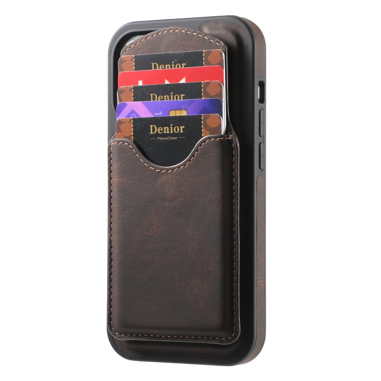 For iPhone 16 Denior D20 Skin Feel MagSafe Holder Detachable Card Slot Phone Case(Brown) - free shipping - PMC Jewellery - Order now!