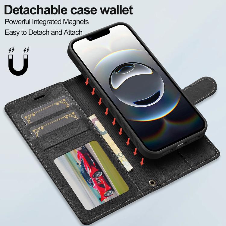 For iPhone 16e LC.IMEEKE L2 Series Detachable Magsafe PU Phone Case with Lanyard(Black) - free shipping - PMc TechLife - Order now!