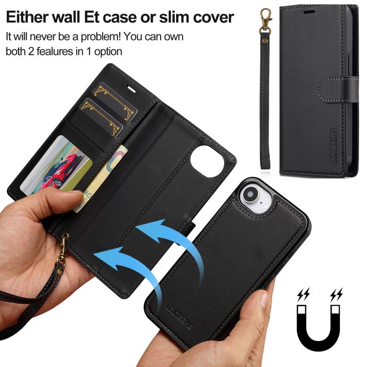 For iPhone 16e LC.IMEEKE L2 Series Detachable Magsafe PU Phone Case with Lanyard(Black) - free shipping - PMc TechLife - Order now!