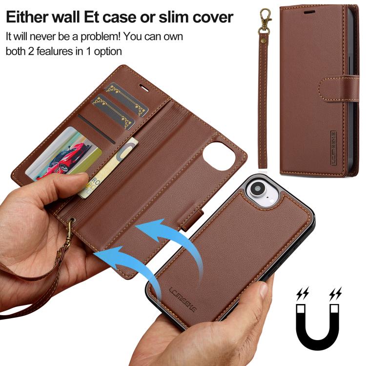 For iPhone 16e LC.IMEEKE L2 Series Detachable Magsafe PU Phone Case with Lanyard(Brown) - free shipping - PMc TechLife - Order now!