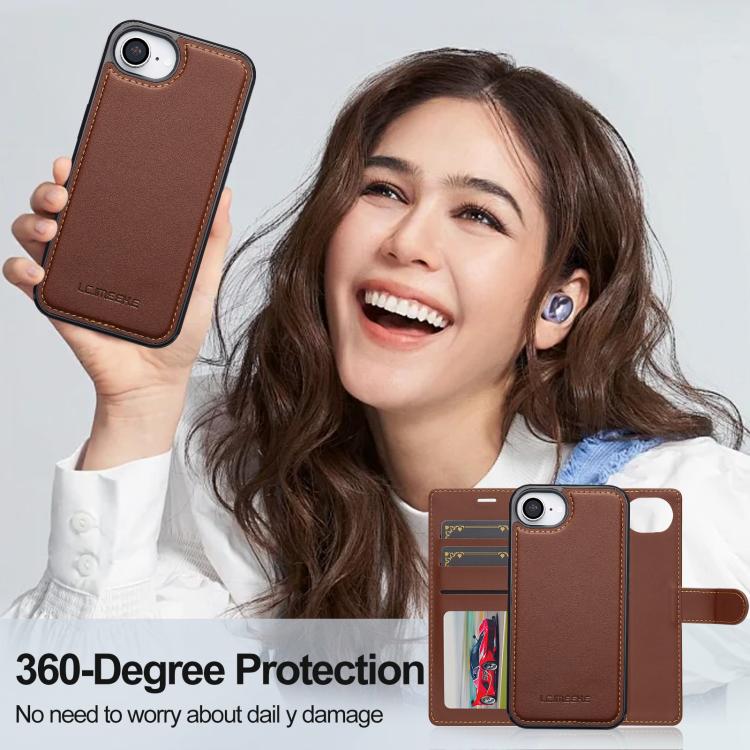 For iPhone 16e LC.IMEEKE L2 Series Detachable Magsafe PU Phone Case with Lanyard(Brown) - free shipping - PMc TechLife - Order now!