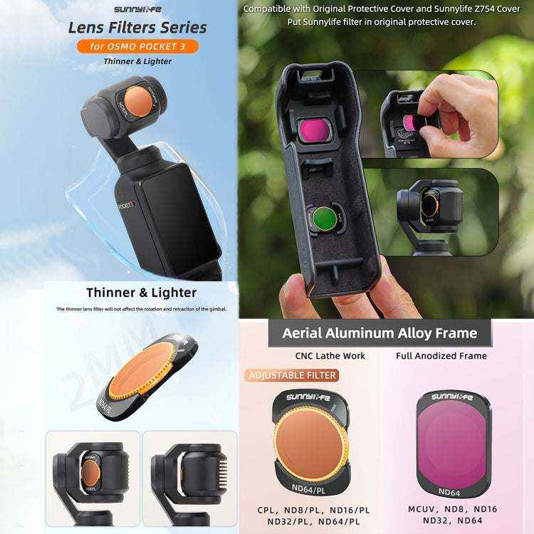 For DJI Osmo Pocket 3 Sunnylife Camera Lens Magnetic Metal Filter, No Impact On Gimbal Reset, Filter:3 in 1 CPL ND8 ND16 - free shipping - PMC TechLife - Order now!