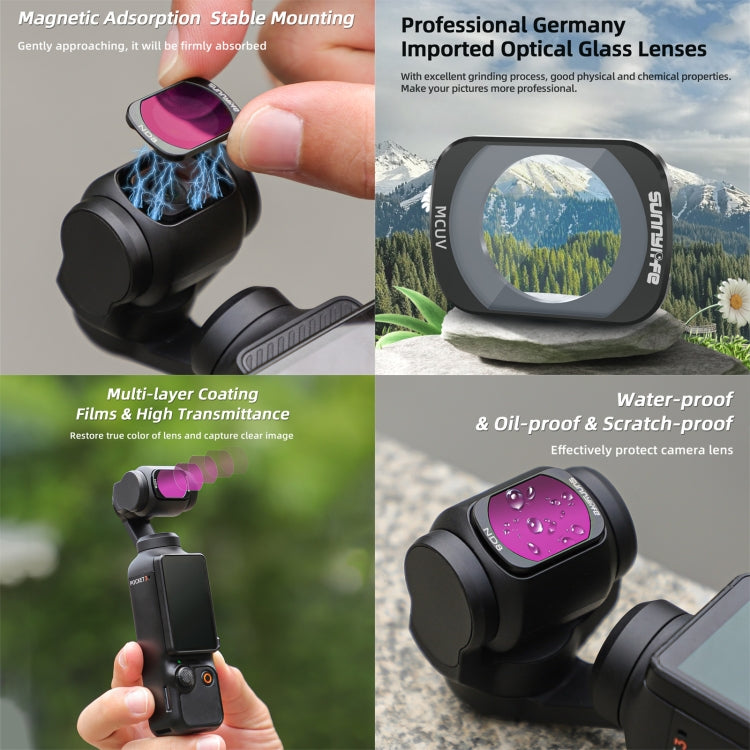 For DJI Osmo Pocket 3 Sunnylife Camera Lens Magnetic Metal Filter, No Impact On Gimbal Reset, Filter:4 in 1 UV CPL ND32 ND64 - free shipping - PMC TechLife - Order now!