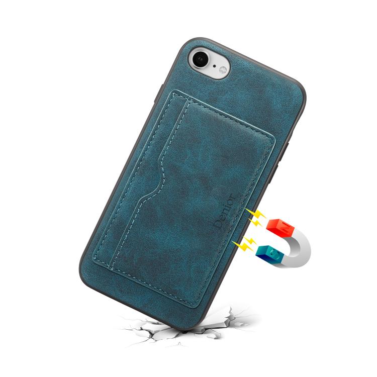 For iPhone 16e Denior D08 PU Single Card Slot Holder Phone Case(Blue) - iPhone 16e Cases by Denior | Online Shopping South Africa | PMC TechLife | Buy Now Pay Later Mobicred