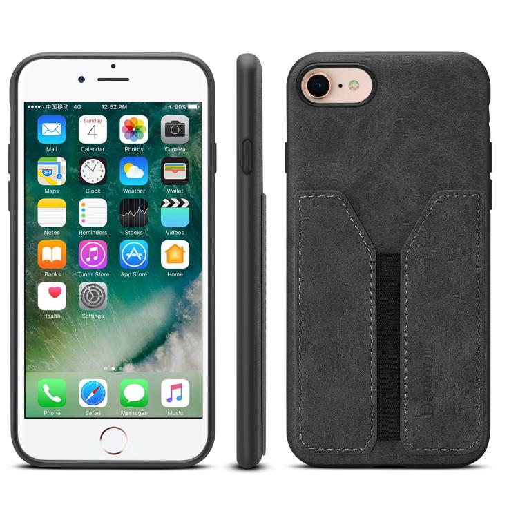For iPhone 16e Denior D07 DV Elastic Card Slot PU Back Cover Phone Case(Black) - iPhone 16e Cases by Denior | Online Shopping South Africa | PMC TechLife | Buy Now Pay Later Mobicred